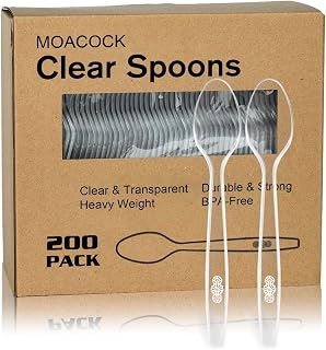 MOACOCK 200 Count Heavy Weight Clear Plastic Disposable Spoons - Sturdy Bulk Utensils for Parties, Picnics & Everyday Use