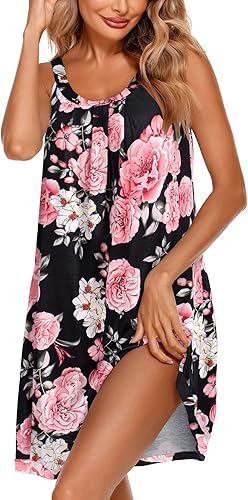 Ekouaer Women's Nightgown Sleeveless Sleepwear Wide Strap Sleep Shirt Pleated Scoopneck Nightshirt S-4XL - 60% off