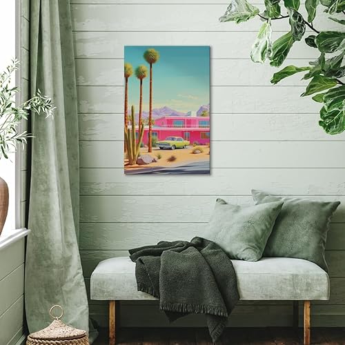 Miniatura 5 de HTCARWAT Póster retro colorido de viaje en el desierto retro motel retro American car cactus rosa brillante retro pastel desierto y2k 90s color pop