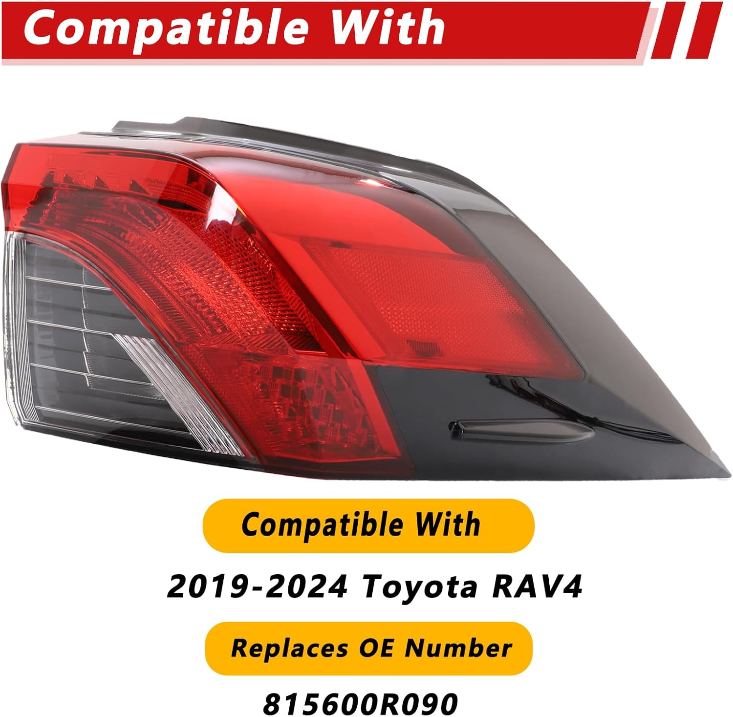 LED Tail Light Assembly Compatible With Toyota RAV4 2019-2024 Right Passenger Side Outer Brake Tail Lamp W/O bulb Replace 81550-0R090 TO2805148