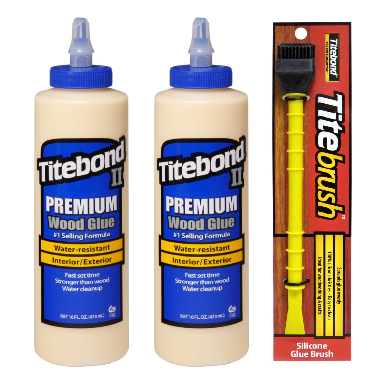 2 x Titebond II Premium 473 ml Holzleim wetterfest, Holzkleber für den Innen und Außenbereich + Titebrush Leimapplikator, Leimpinsel, schwarz