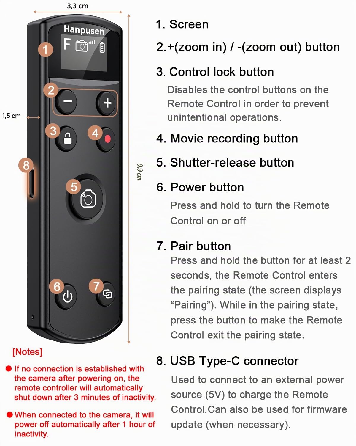 Hanpusen - Telecomando per fotocamera Fujifilm, ricaricabile, senza fili, con schermo OLED, per Fujifilm X100 VI/X-M5/X-T30 II/X-E5/X-T5/X half/X-H2S/X-T30/X-T4/X-T3/X-S20/X-S10/X-T50/X-H2