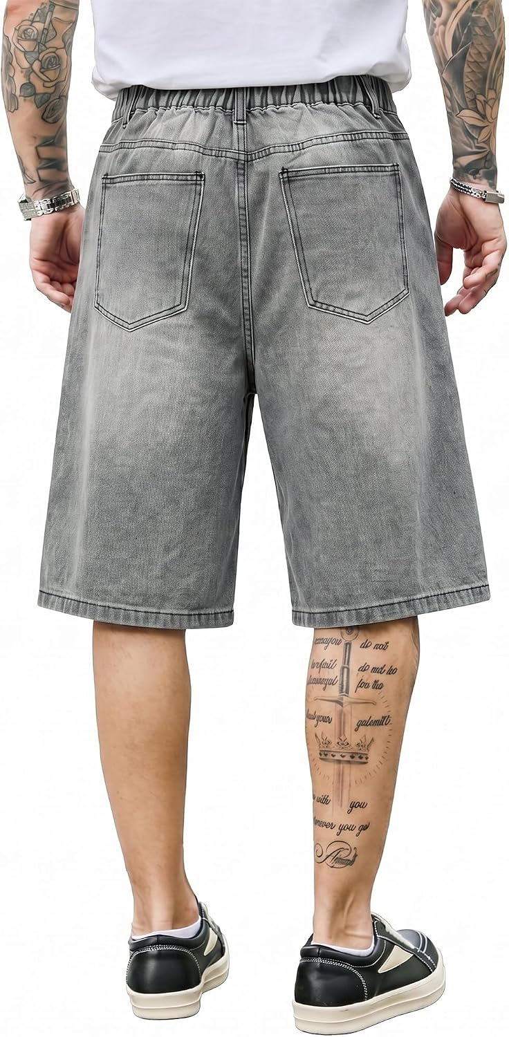 PLEPAN Men's Baggy Jeans Loose Fit Jorts Long Below Knee Denim Shorts image 2