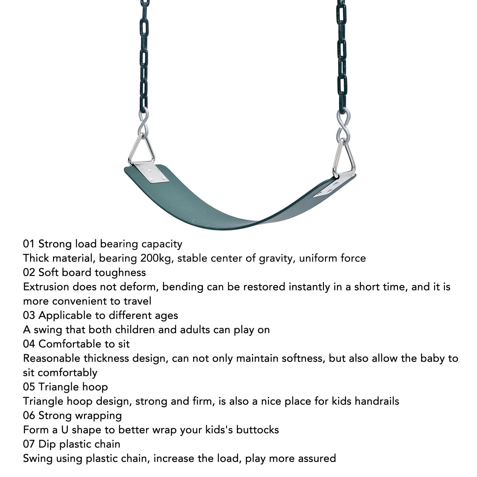 Naroote Outdoor Eva Soft Board Swing Beschichtete Ketten Heavy Duty Swing Kids Release Vitality Dunkelgrün 440,9 Lb Kapazität