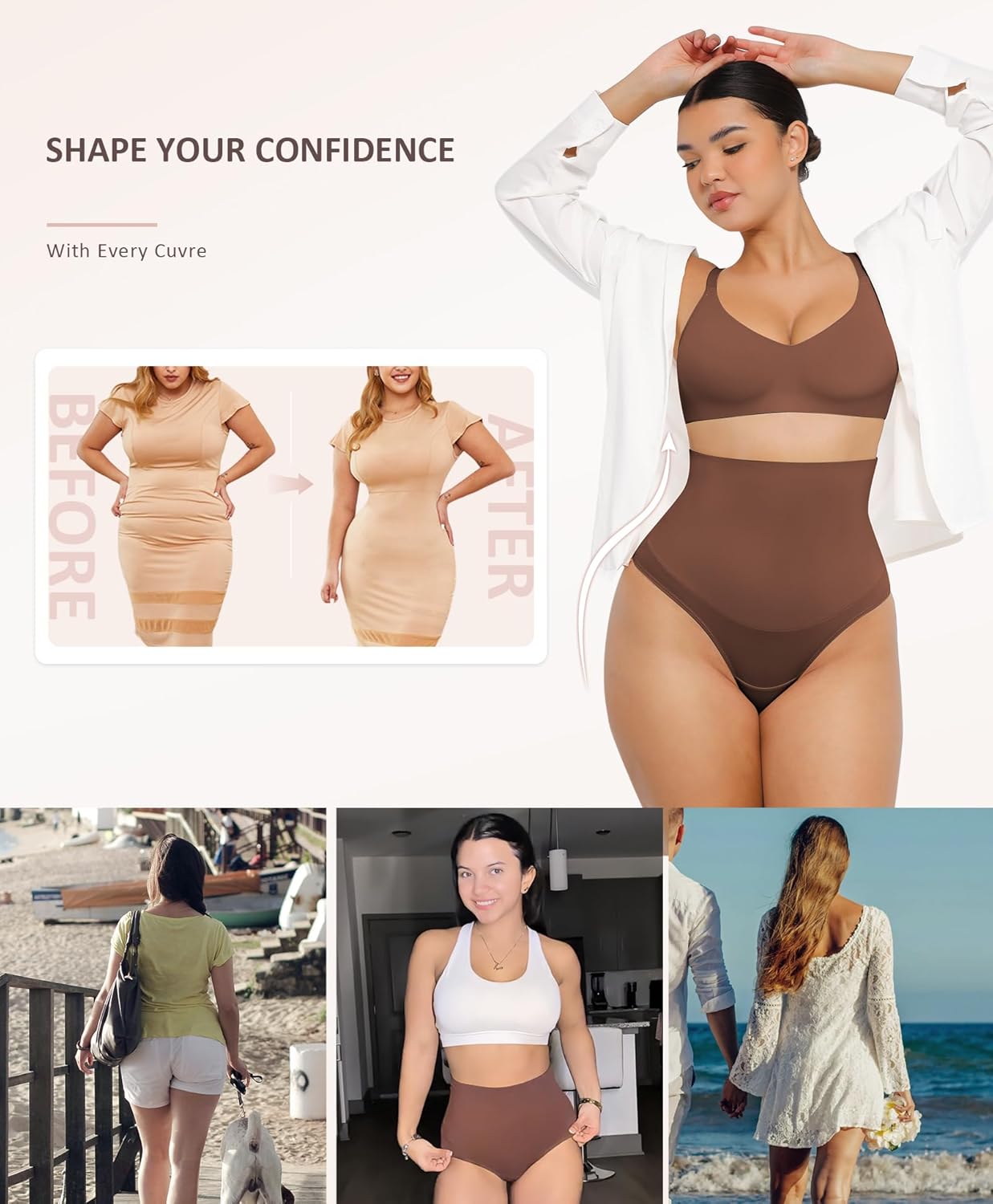 FeelinGirl Thong Shapewear Tummy Control Mid Waisted Seamless Shapewear for Women Moderate Compression - Image 5