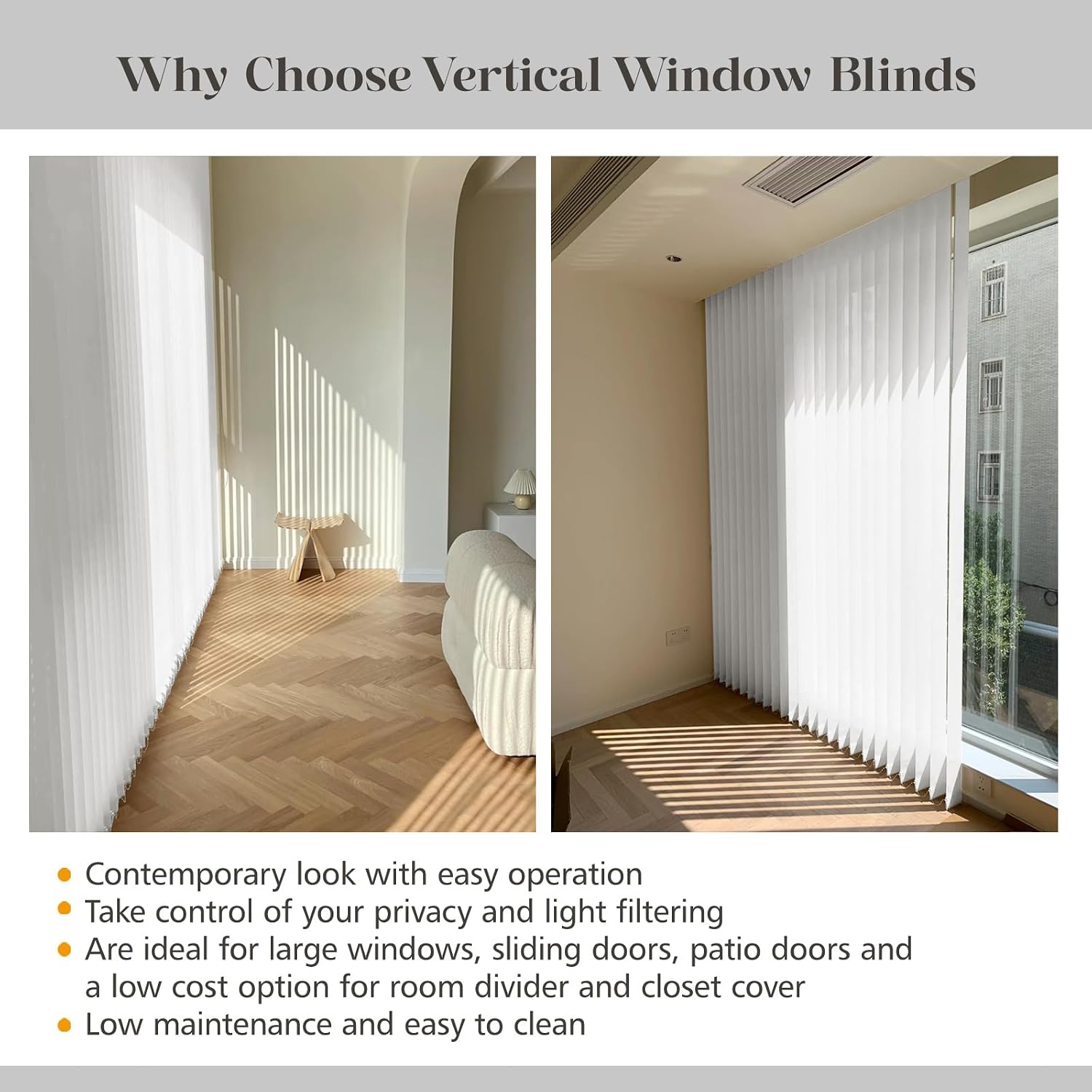 Cordless Custom No Drill Vertical Window Blinds Shades, Room Divider, Door Blinds, Blinds for Sliding Glass Doors, Temporary Wall, Closet Curtain, Room Door, Privacy and Filter Light, Woven White
