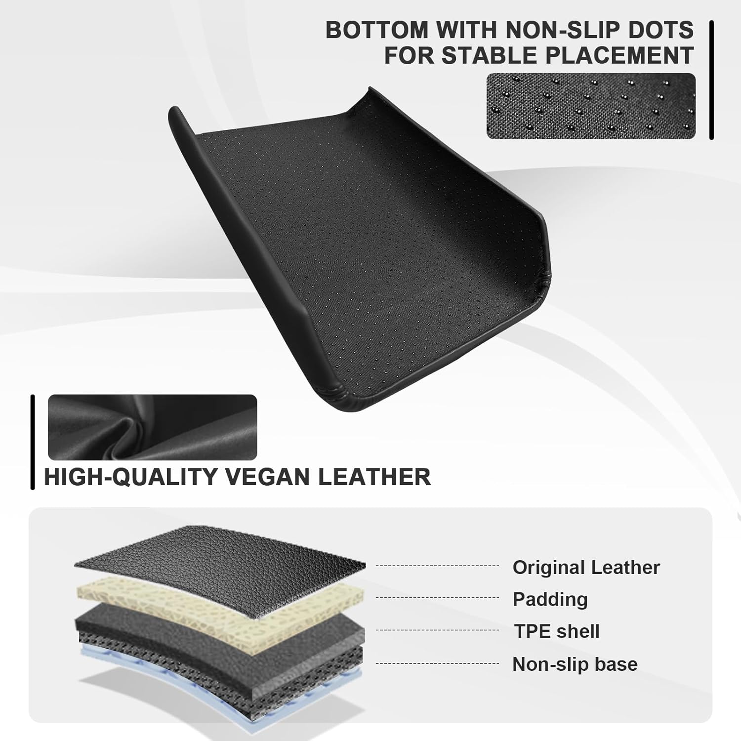 Muslogy Center Console Armrest Cover Fit for Tesla Model Y Juniper 2026+ / Model 3 Highland 2024+ Accessories, Comfort Armrest Pad Console Lid Cushion Vegan Leather Snap-On Black (Hard Cover)