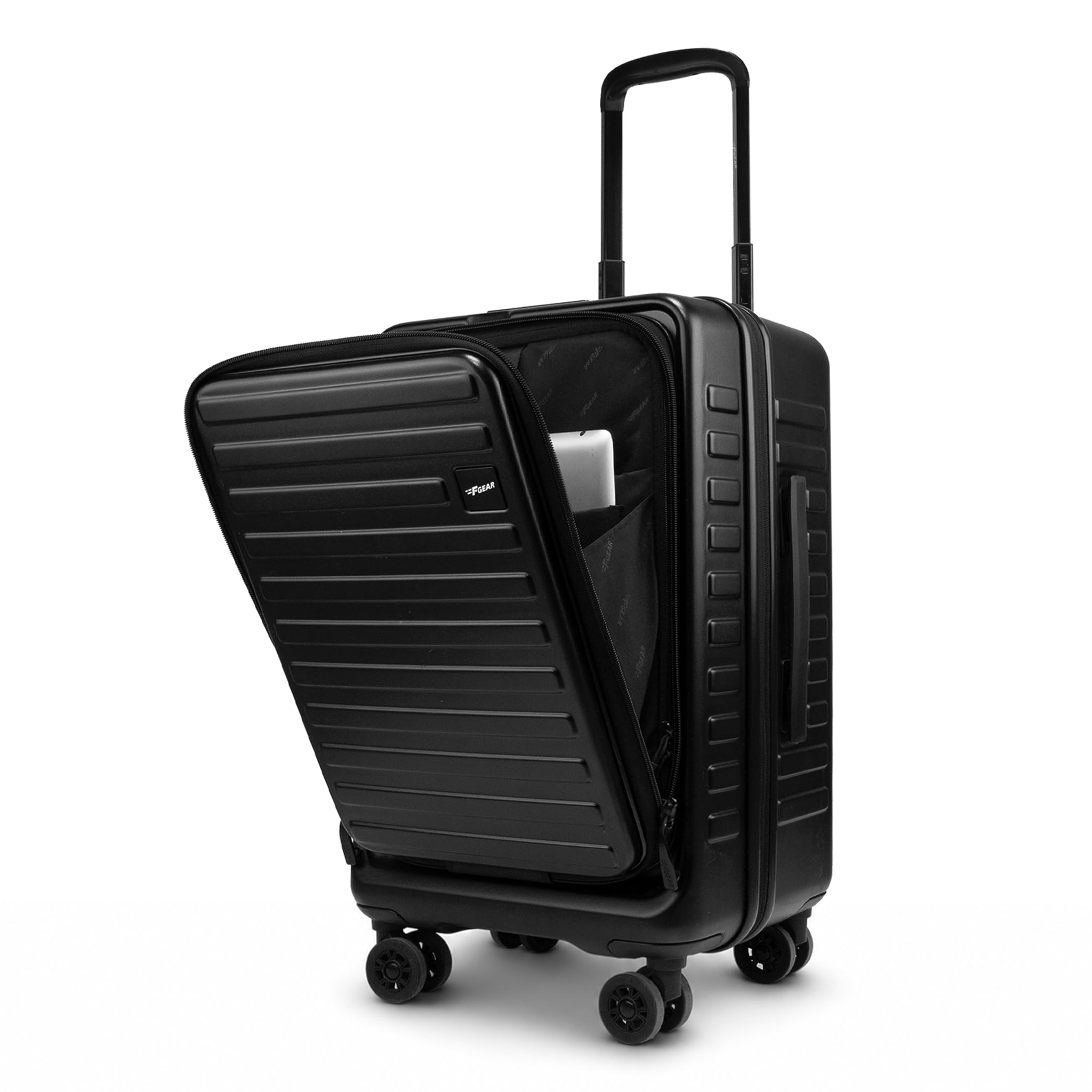 F Gear Windsor Small 56cm German Makrolon Polycarbonate|Japanese Hinomoto Wheels|Front-Opening Trunk-Style Hard Luggage|Cabin Suitcase for Travel|Laptop Sleeve, Expandable & Anti-Theft Zipper| Black