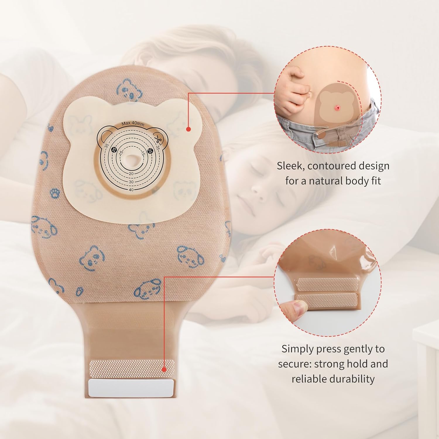 20pcs Kids Colostomy Bag, Disposable Children Drainable Ostomy Bag, One Piece Stoma Bag Ostomy Bag 15mm-40mm Cut-to-Fit, Colostomy Supplies for Surgery Stoma Care