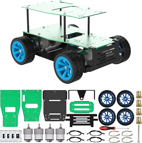 Miniatura 2 de Yahboom Kits de chasis de metal robot, marco de suspensión 4WD con motores de 12 V 520 CC, chasis de automóvil inteligente para la escuela ciencia