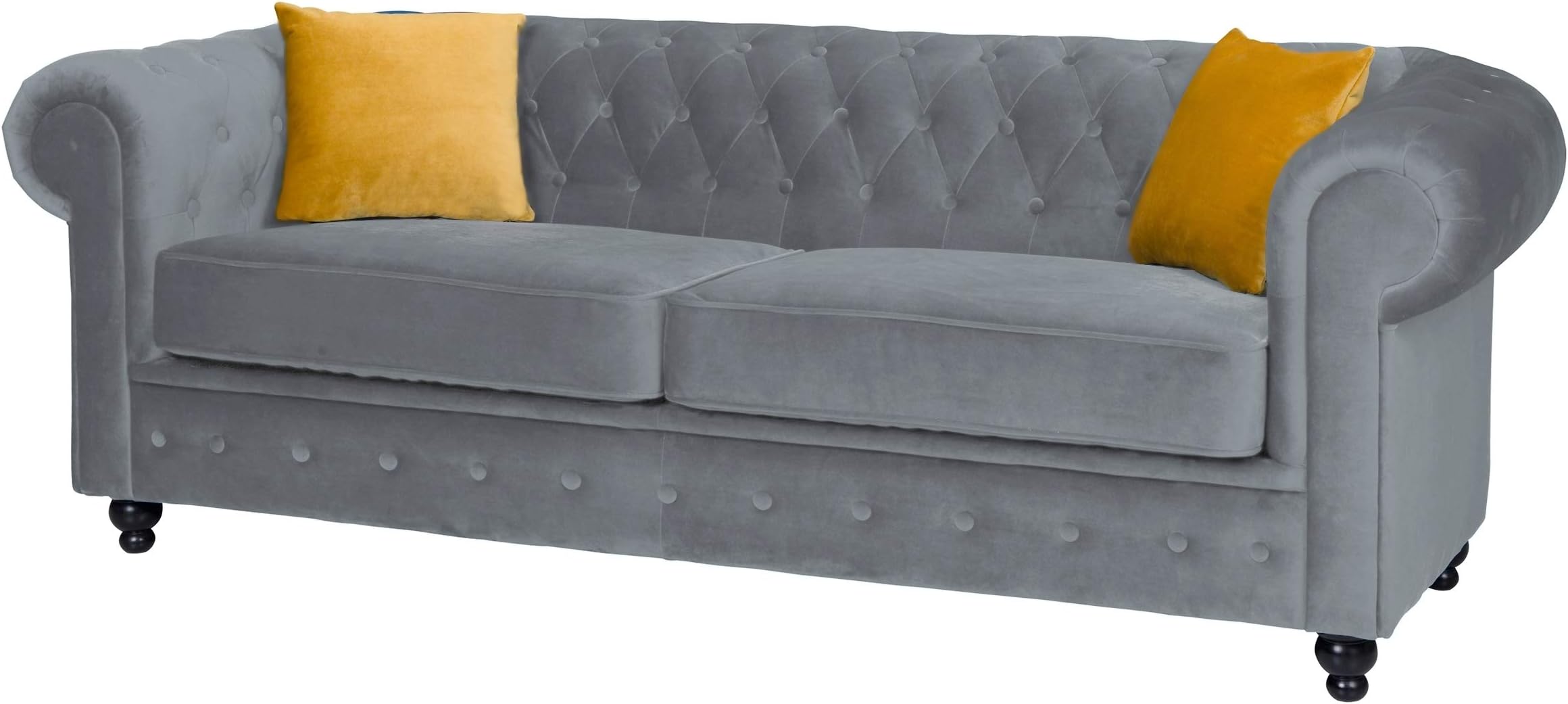 Chesterfield Style Corner Sofa Set 3+2 Seater & Armchair In Light Grey Fabric - Left Or Right Corner-656389