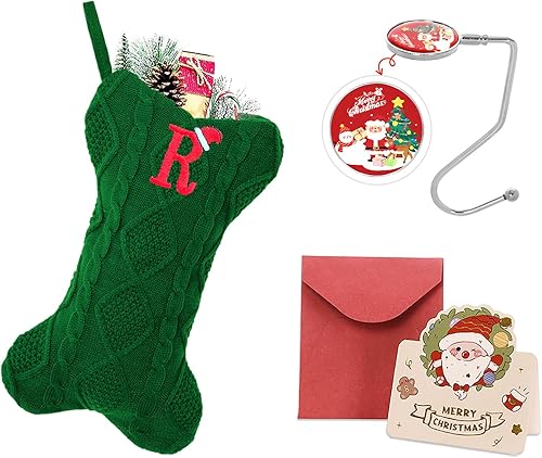 Miniatura 107 de Ulico Medias de Navidad con iniciales, calcetines de Navidad de punto con monograma bordado grande de 18 pulgadas, calcetín de Navidad para niños