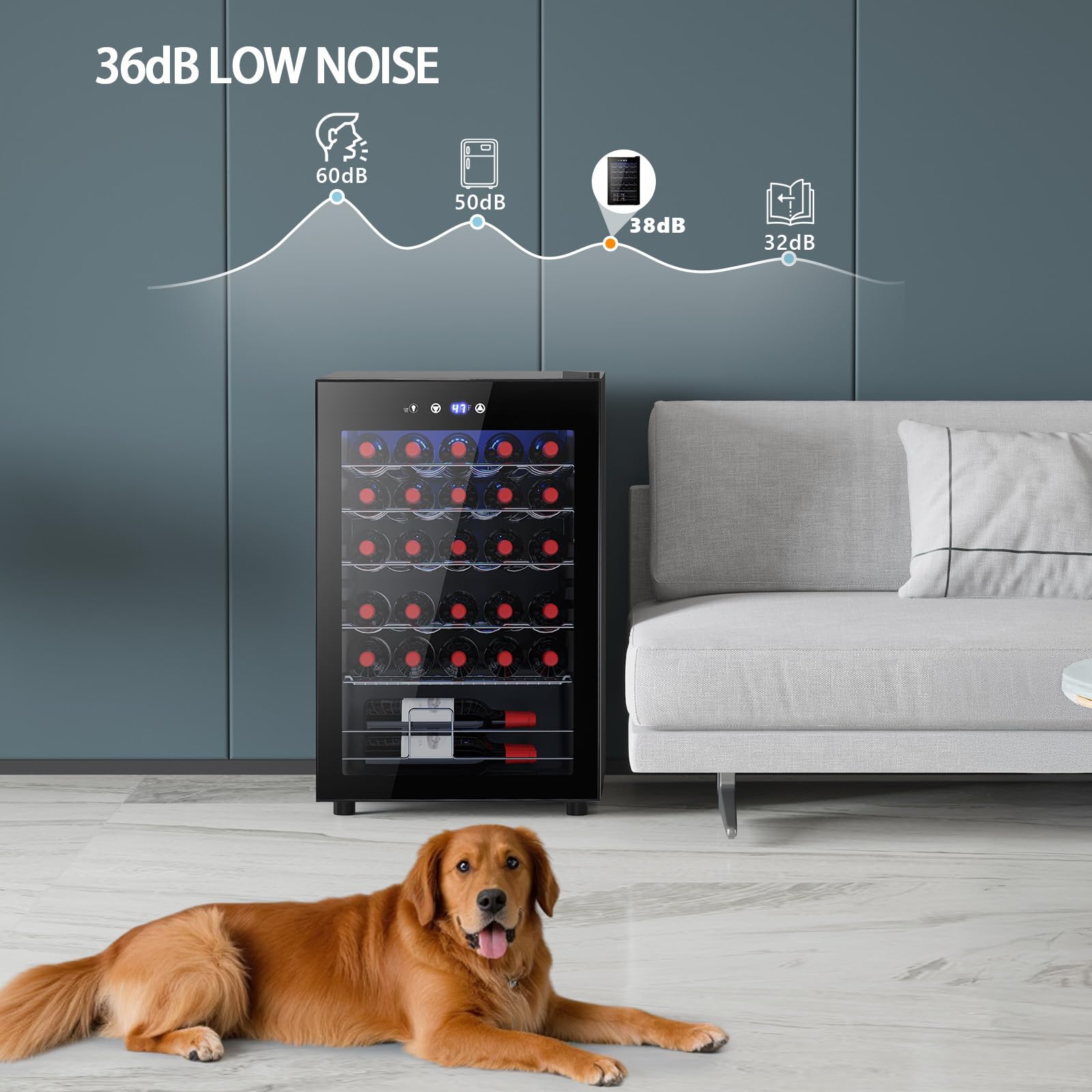 Cowsar 37 Bottle Wine Fridge, Freestanding Commercial Beverage Refrigerator With Smart Temp Control, 4.45 Cu.Ft Mini Fridge Wine Cooler With Child Lock& Wavy Wire Shelves For Kitchen Bar, Black on Fridge.com - View 6