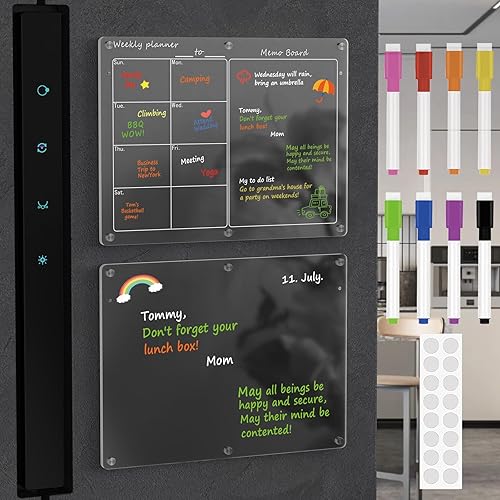 Calendario acrílico magnético para nevera, paquete de 2 tablas magnéticas de planificación de borrado en seco de 12 x 16 pulgadas (planificador