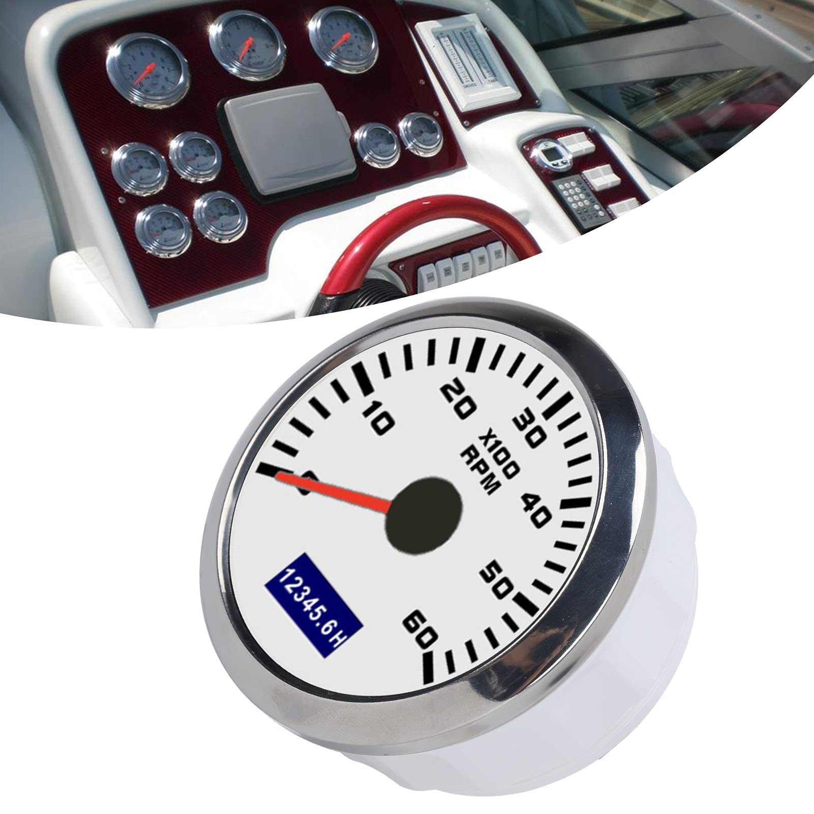 Contagiri a Puntatore, Contagiri Contagiri, Contagiri Per Auto da 85 Mm Dissipazione a Bassa Potenza con Puntatore Rosso Universale Per Automobili Barche 9‑32 V CC(bianco)