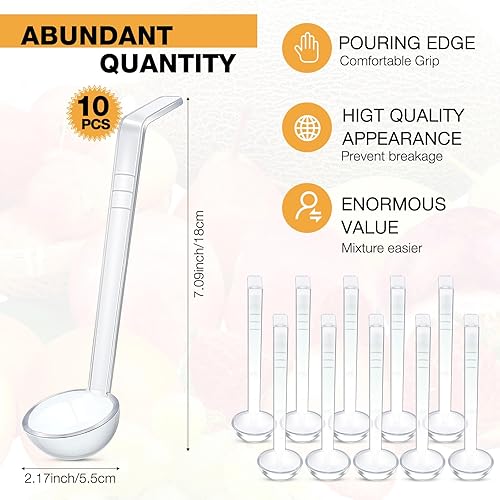 Miniatura 2 de Tioncy 10 cucharones pequeños transparentes de 7 pulgadas y 1 onza para salsa, mango largo, cucharón de plástico para servir cucharones para