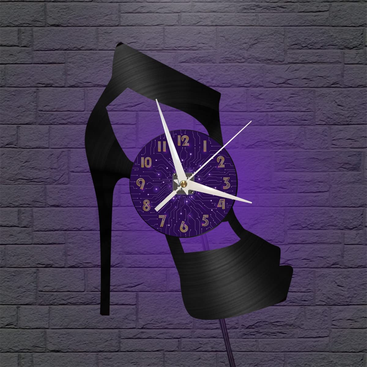 Horloge murale vinyle 12 pouces LED lumineuse deco salon design haut talon noir