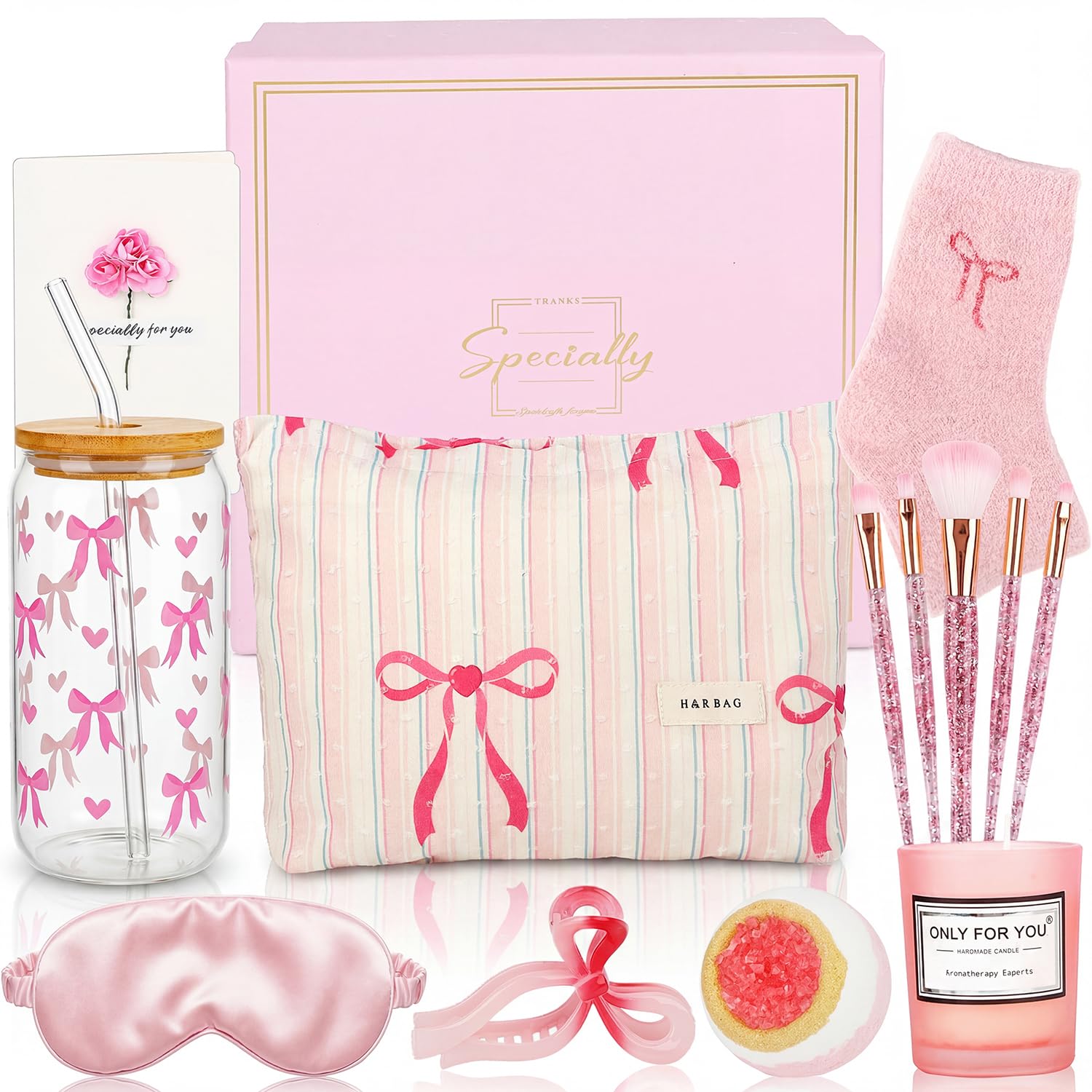 OWill Birthday Gifts for Teenage Girls, 10 Pcs Pink Bow Pamper Gifts for Women, Self Care Hamper Gifts Set for Her Mum Sister Best Friends Wife, Best Graduation Gifts Ideas for 9-15 Year Old Girl