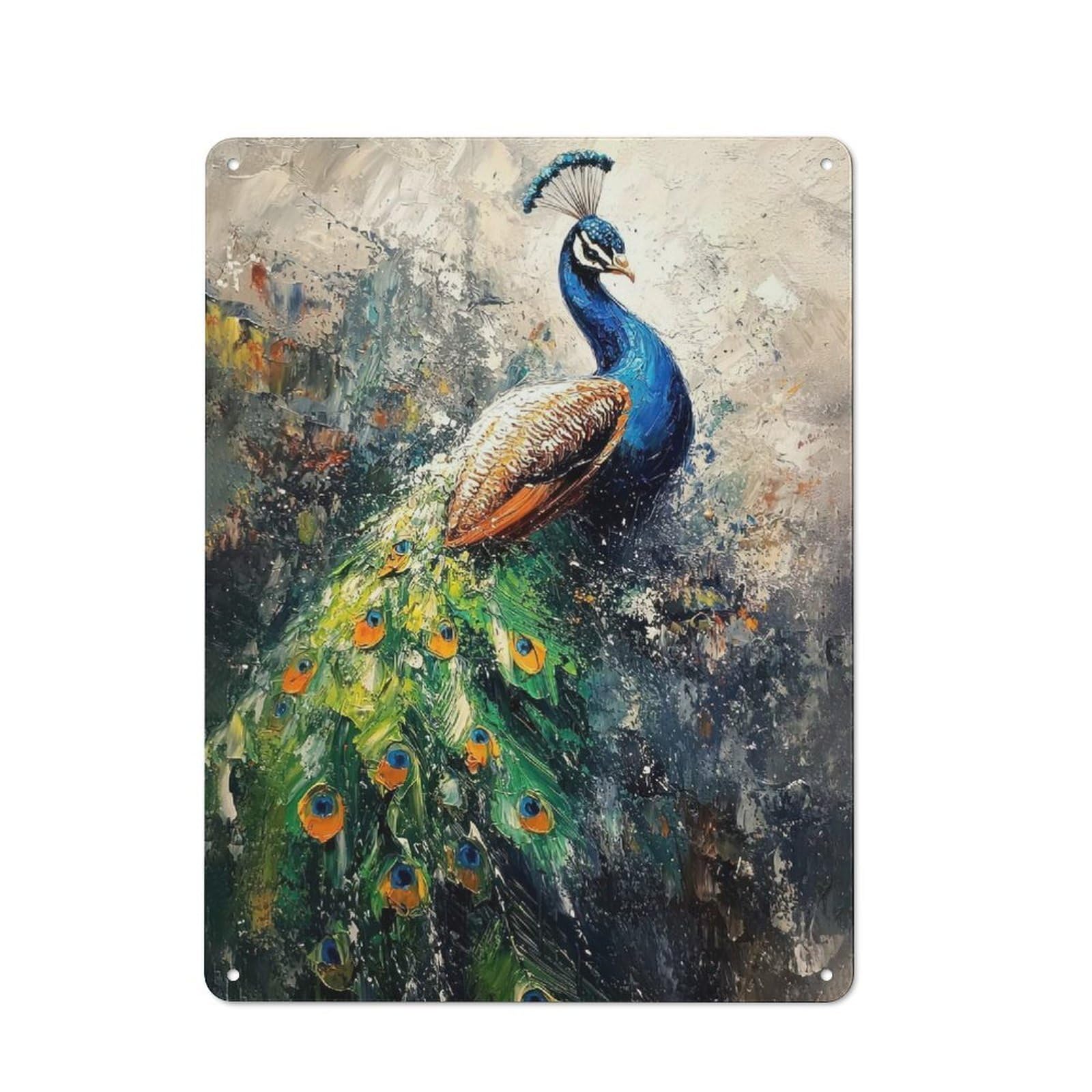 Junmoney Peacock Painting 40X30cm Retro Metal Plaque With For Garage Or Workshop, Housewarming Present For People Styling Garage And Workshop