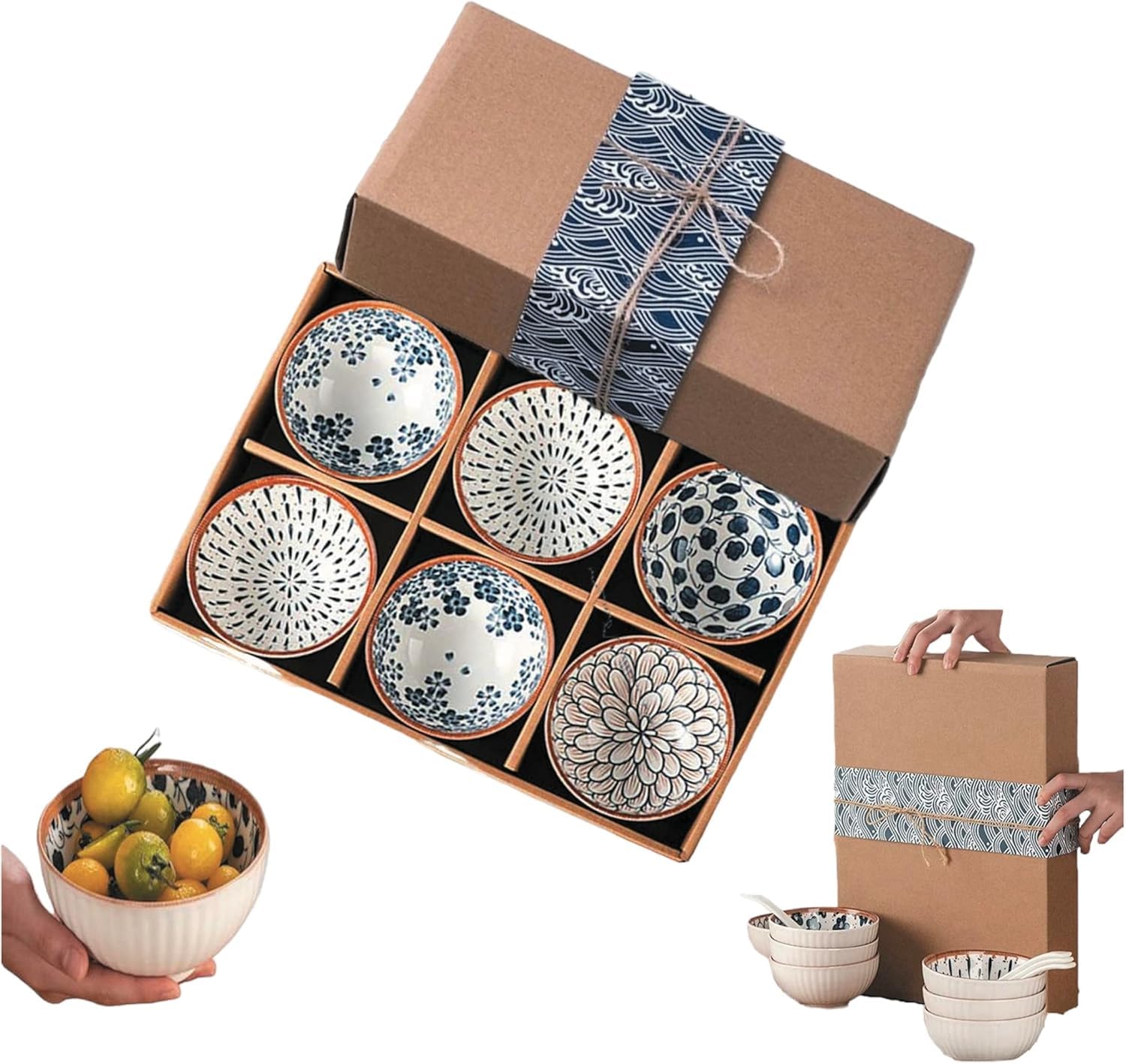 Japanese Style Ceramic Bowl Set | Floral Porcelain Dinnerware with Plates, Spoon 1 | & | "Modern Noodle Plate | Deep, Wide Design for Comfortable Dining |Green Color |Size