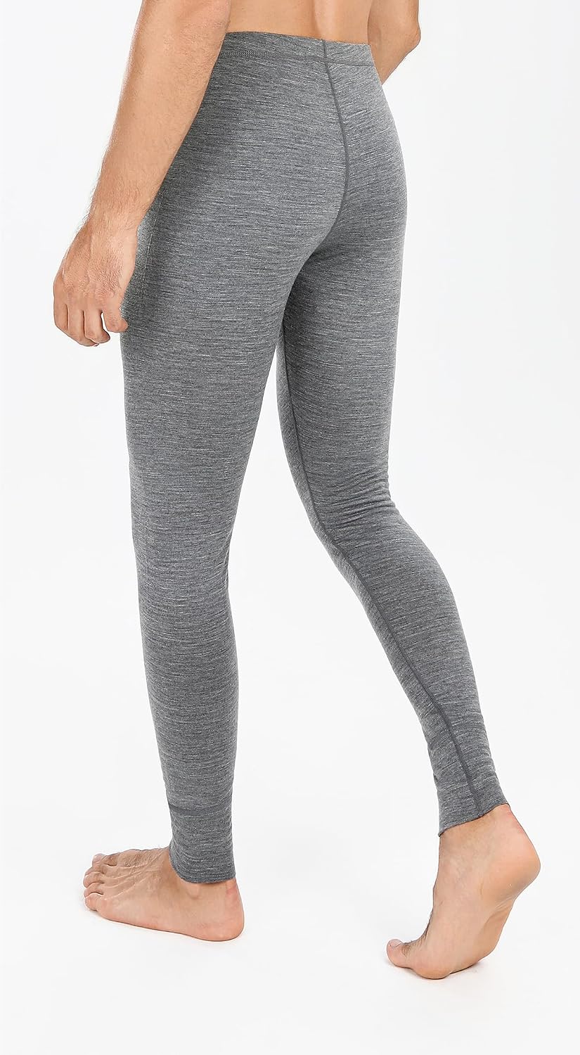 100% Merino Wool Mens Base Layer Bottom, Temperature-Regulating Thermal Underwear Pants