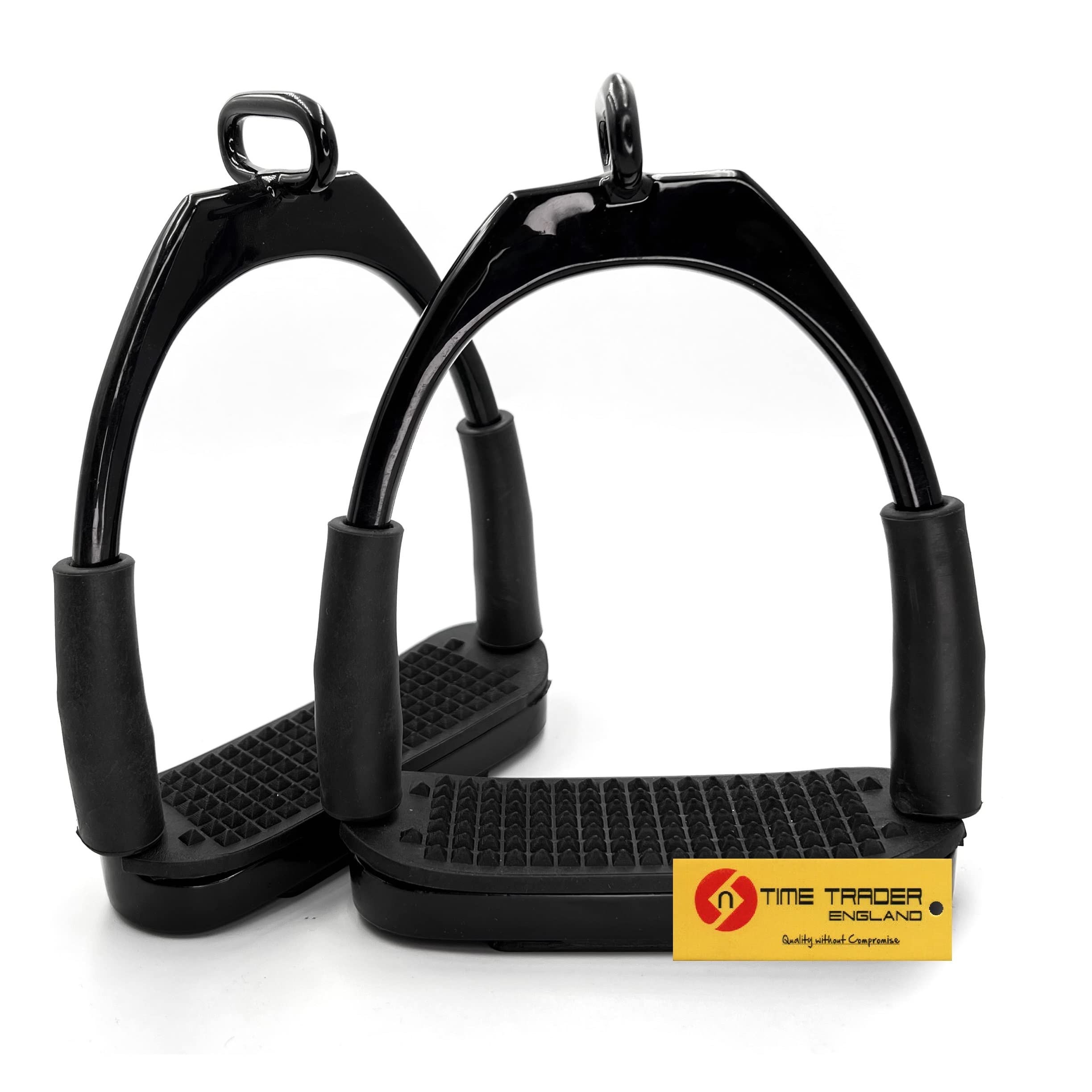 Flexi Bent Leg Safety Offset Eye Stirrups Stainless Steel Durable Rubber 4.75" (Black)
