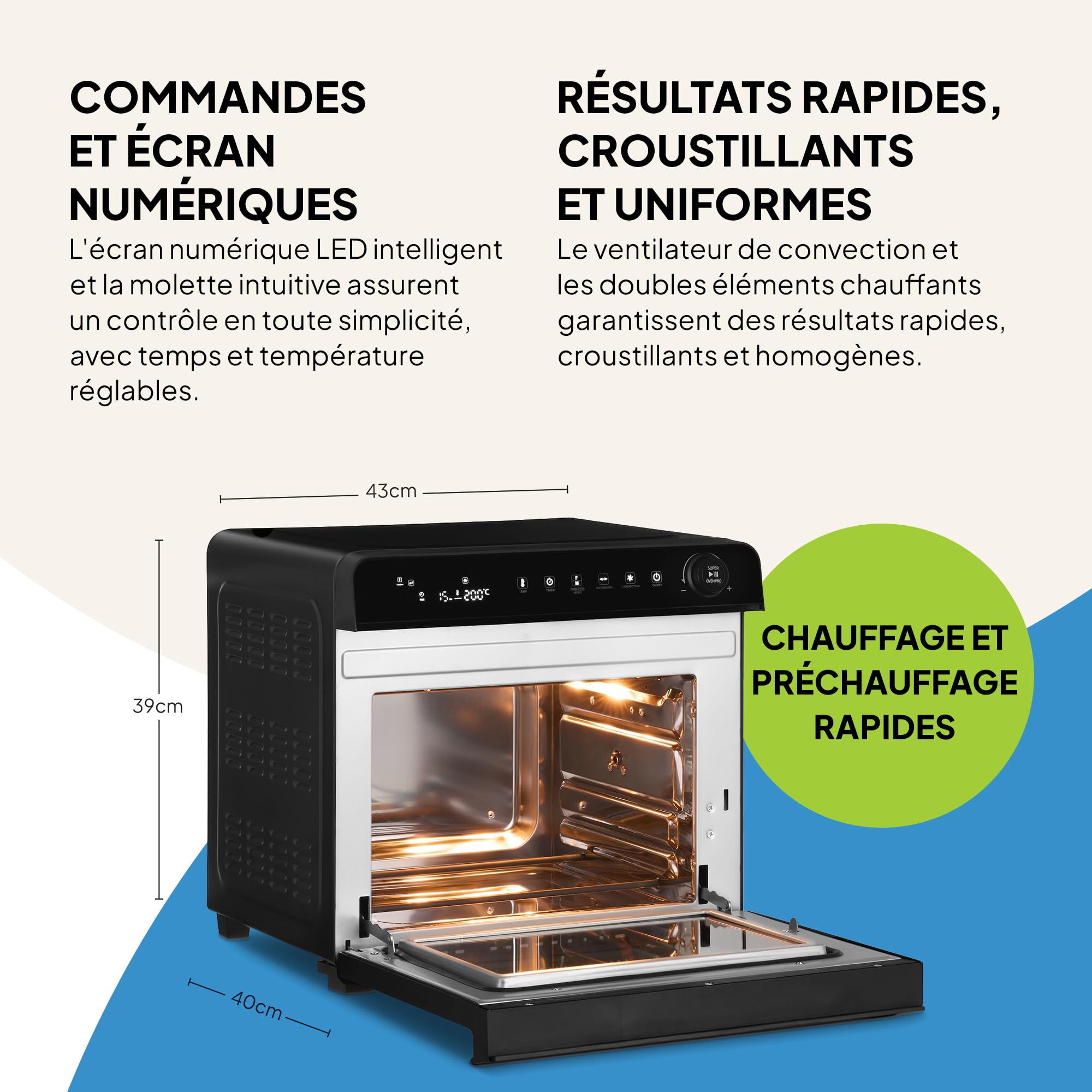 Fridja F77 Super Oven Pro 30L – Four friteuse à air numérique LED premium avec 18 programmes intelligents, fonction rôtissoire, rapide, puissant, polyvalent, intérieur inox, facile à nettoyer.