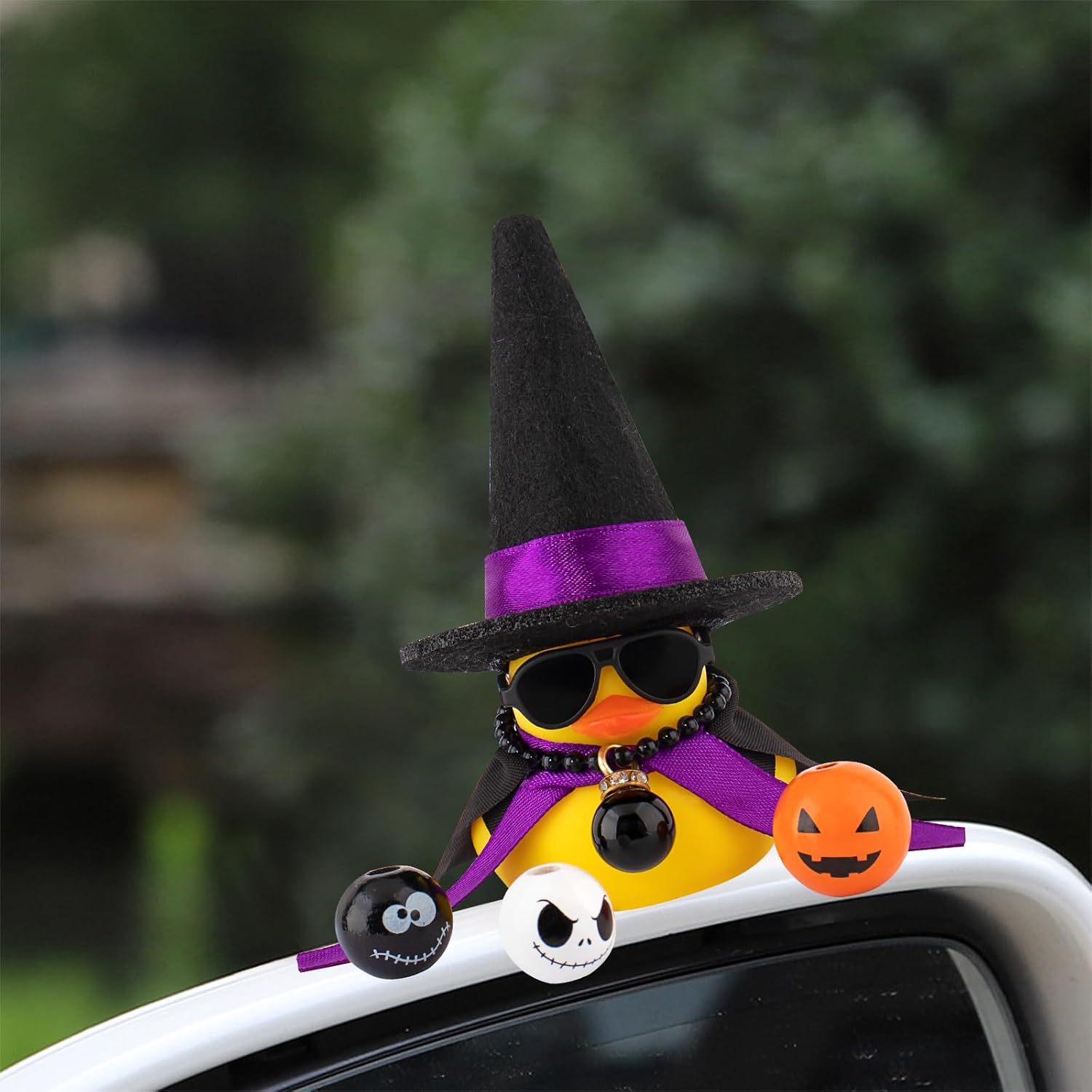 wonuu Halloween Rubber Duck Witch Duck Car Decorations Halloween Accessories Witch Hat Pumpkin Skull and Cloak, Halloween Cloak