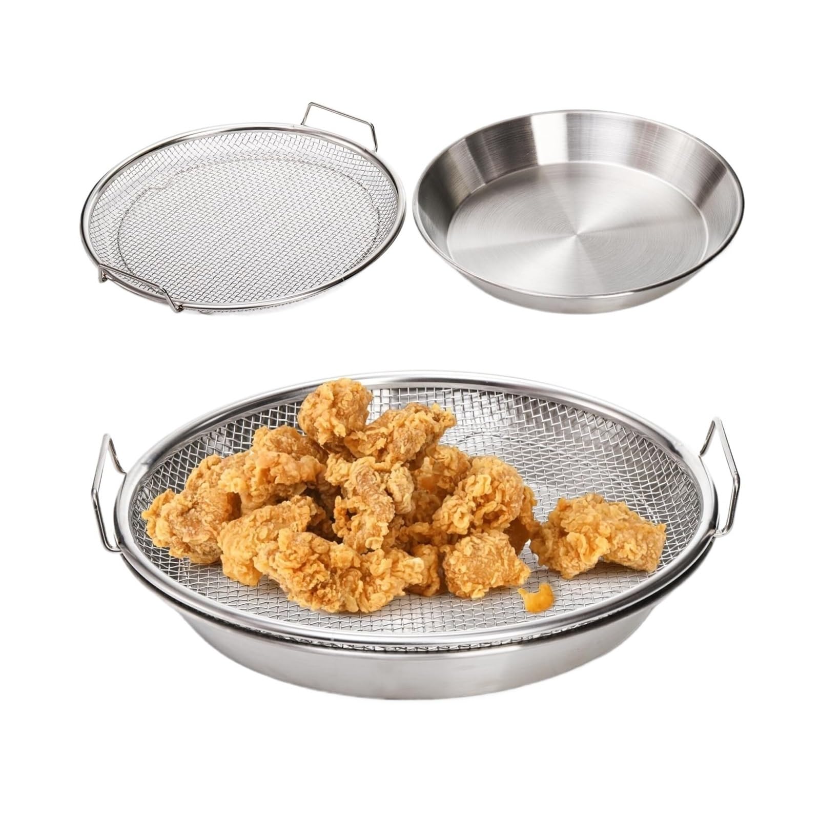 Cesta para Freír Metal Bandeja de Filtro Aceite Cocina, Cesta Drenaje Malla for freidora Aire Acero Inoxidable Cestillo Freidora
