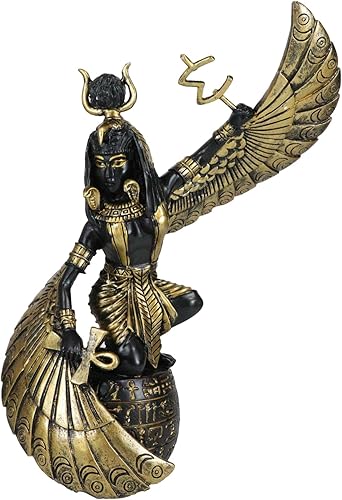 Ebros Gift Diosa egipcia de la maternidad y madre mágica Isis Ra sosteniendo Ankh con alas abiertas Estatua decorativa 9 pulgadas H Dioses y diosas