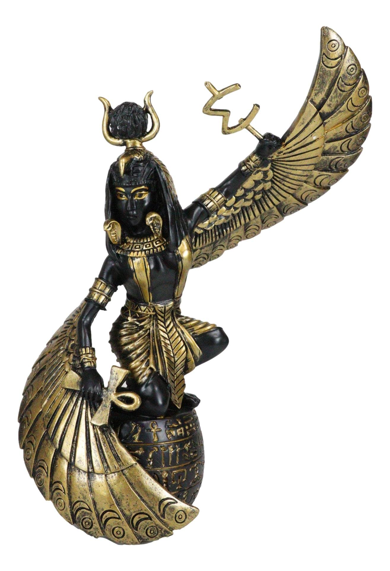 Ebros Gift Egyptian Goddess of Motherhood and Magic Mother Isis Ra Holding Ankh with Open Wings Decorative Statue 9" H Gods and Goddesses of Egypt Figurine