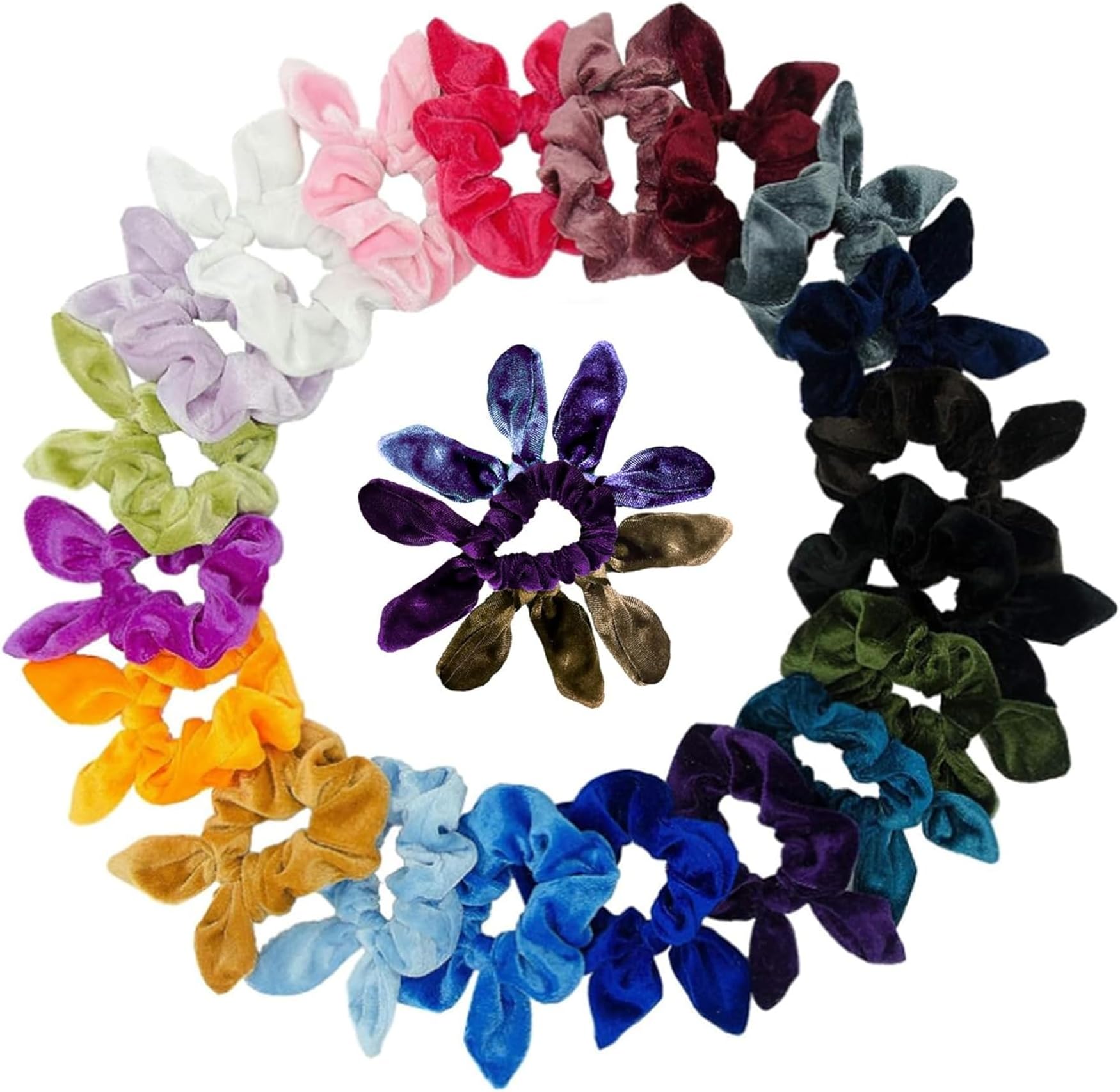 Simnice 25 Pack Hair Scrunchies Rabbit Bunny Ear Bow Bowknot Scrunchies Velvet Scrunchy Bobbles Elastic Hair Ties Bands Ponytail Holder