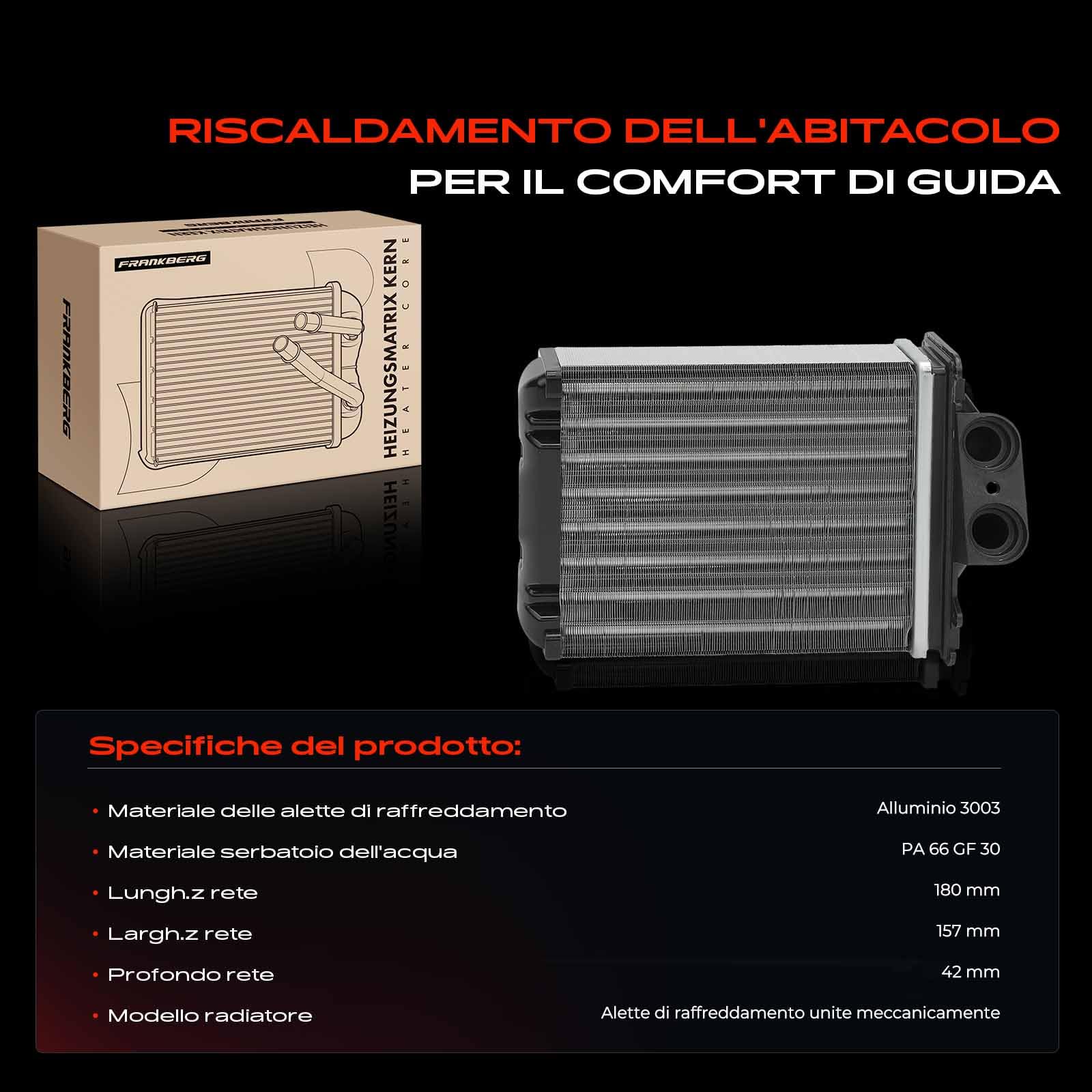 Frankberg Scambiatore di calore Riscaldamento interno Compatibile con 169 1.1L 500 312 1.4L 500C/595C/695C 1.4L 500/595/695 1.4L 500 312 1.3L Replace# 71459