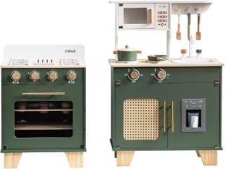 ROBUD Kids Kitchen Playset Bundle with Wooden Toy Oven, Pretend Toddlers Kitchen Toy with Accessories, Baby Gift for Ages 3 4 5 6 7 8