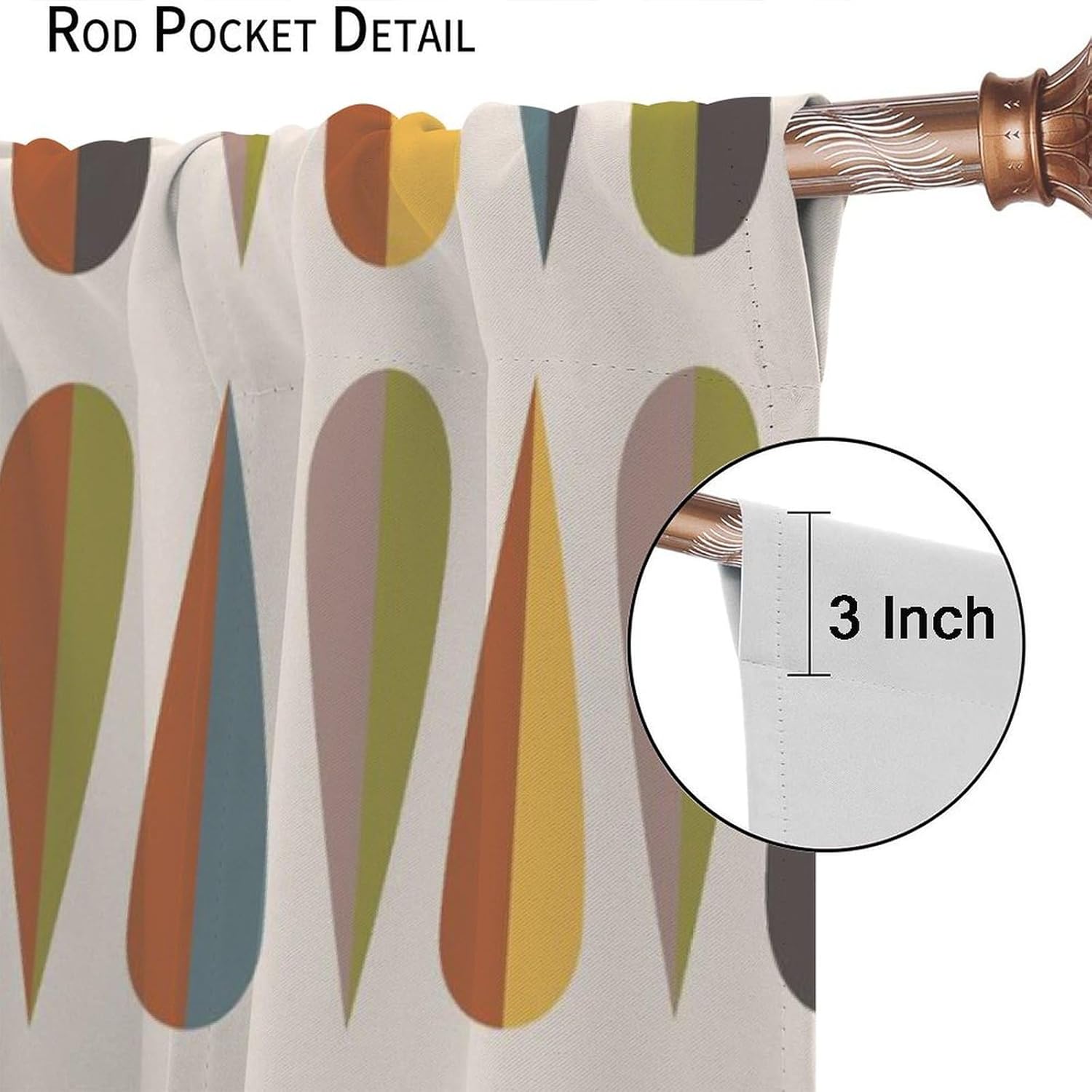 Mid Century Curtains Modern Colorful Abstract Geometric Drop Shapes Window Drapes Retro Bedroom Decor Art Printed Living Room Treatment Fabric 2 Panels 42x63 Inch Blackout