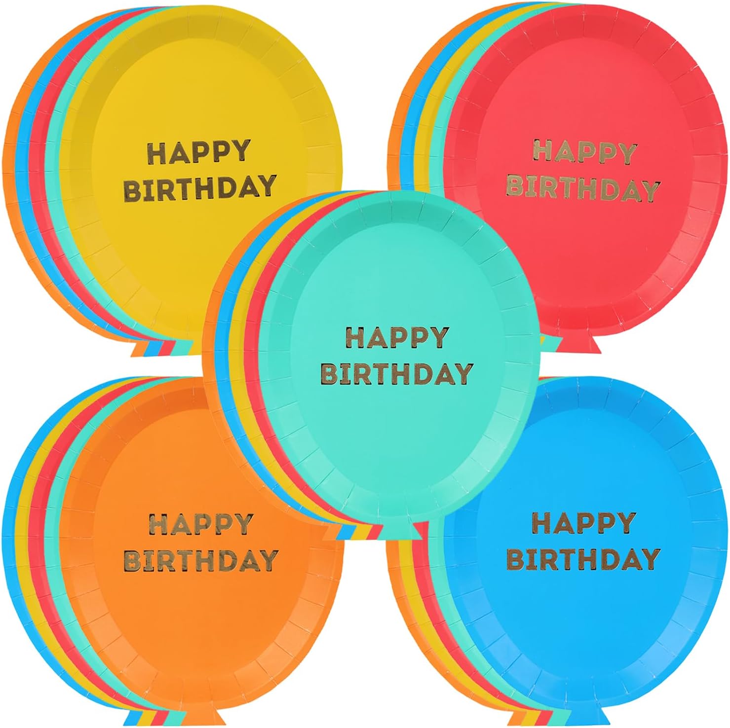 25 x Balloon Shaped Paper Plates for Kids Birthday Parties in Red, Green, Orange, Yellow, and Blue 9' x 7'