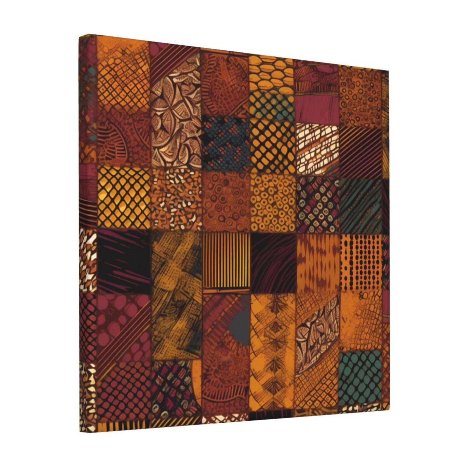 KLOPH African Style Patchwork Canvas Wall Art for Living Room 12"x12" Modern Artwork Painting for Bathroom Hanging Canvas Prints Aesthetic Wallart for Bedroom Kitchen Office Wall Decor