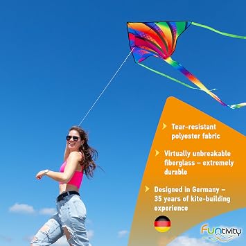 Children's Kite Single Line Kite for Climbing, Low Wind, Children from 5 Years, Includes 17kp Polyester Cord on Handle, 2-5 Bft