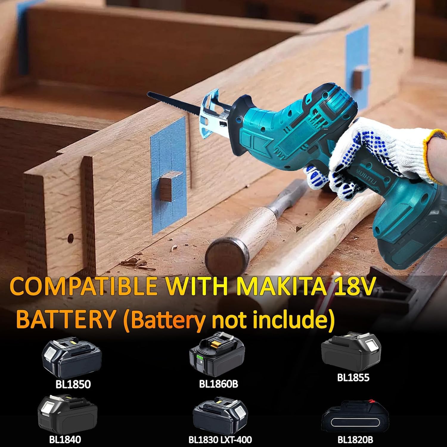 Sierra de sable con batería compatible con batería Makita de 18 V, ideal para trabajos de sierra con madera, versión compacta, incluye 4 hojas de sierra sable, sin batería ni cargador