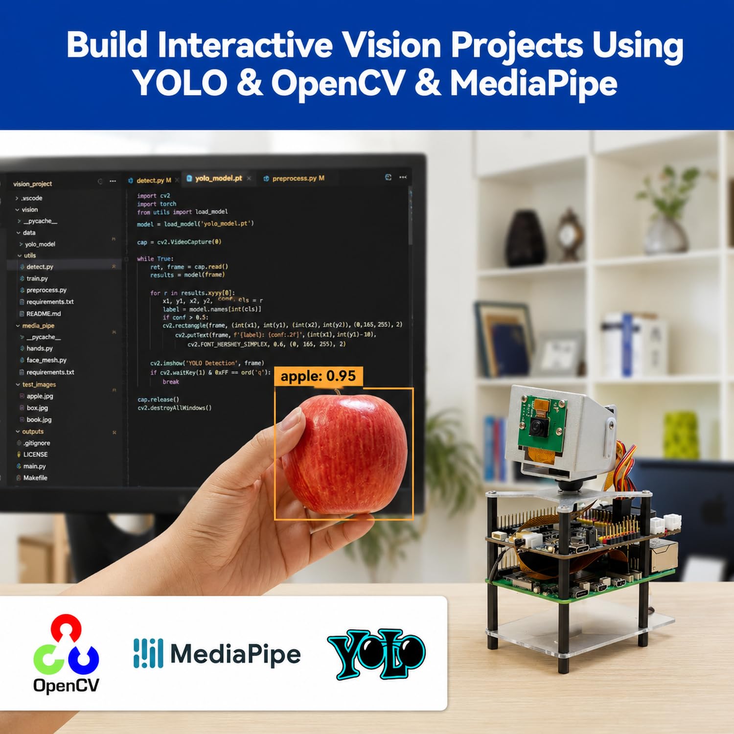 SUNFOUNDER AI Fusion Lab Kit für Raspberry Pi 5/4/3B+/Zero 2w, Multi-LLMs ChatGPT/Gemini/Grok, OpenCV & MediaPipe, Python, Videokurse für angehende Ingenieure