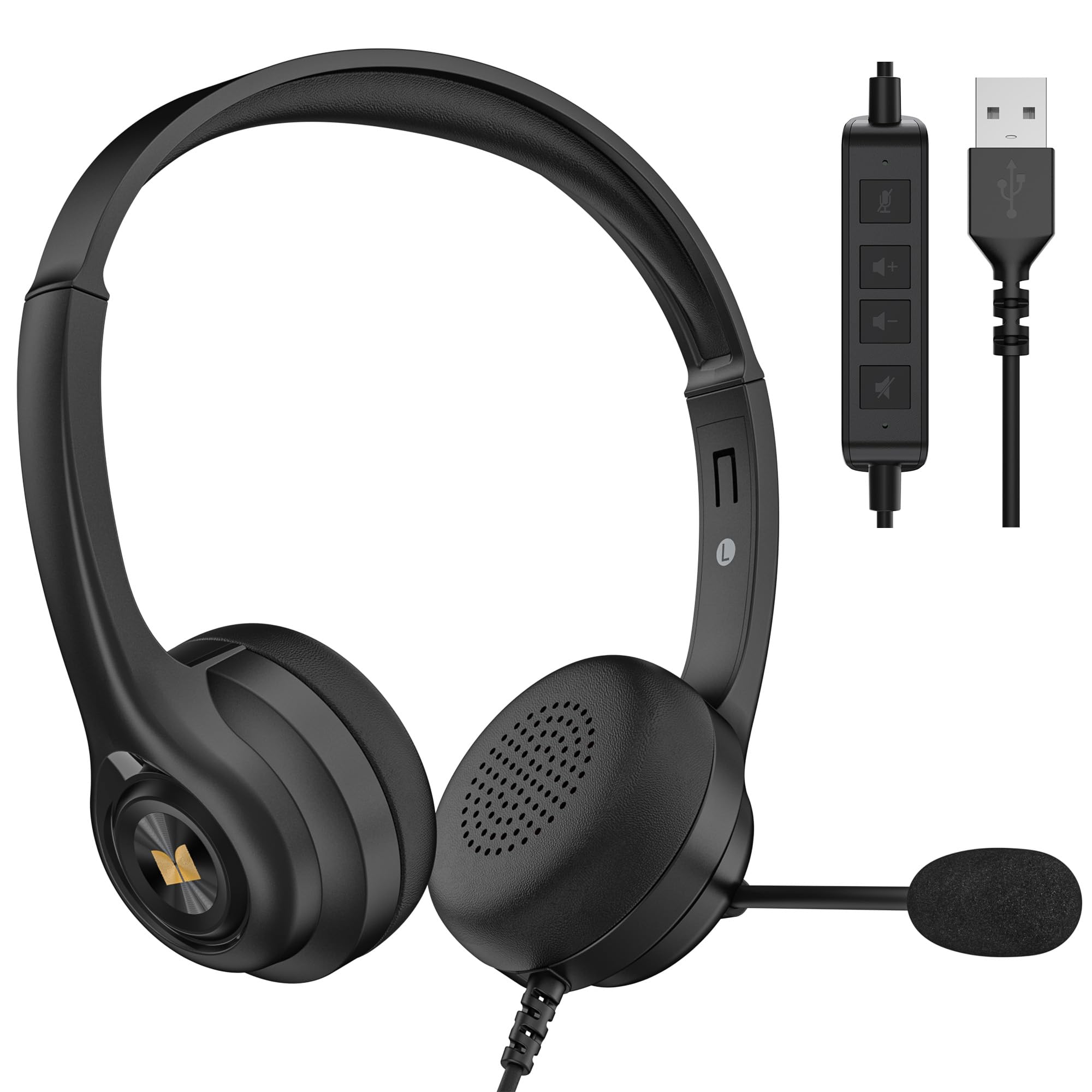 Monster Voicelink 100 - Auriculares con cable para PC/portátil, auriculares con cable con micrófono con cancelación de ruido, conexión USB Plug and Play, control de llamadas, uso de auriculares de