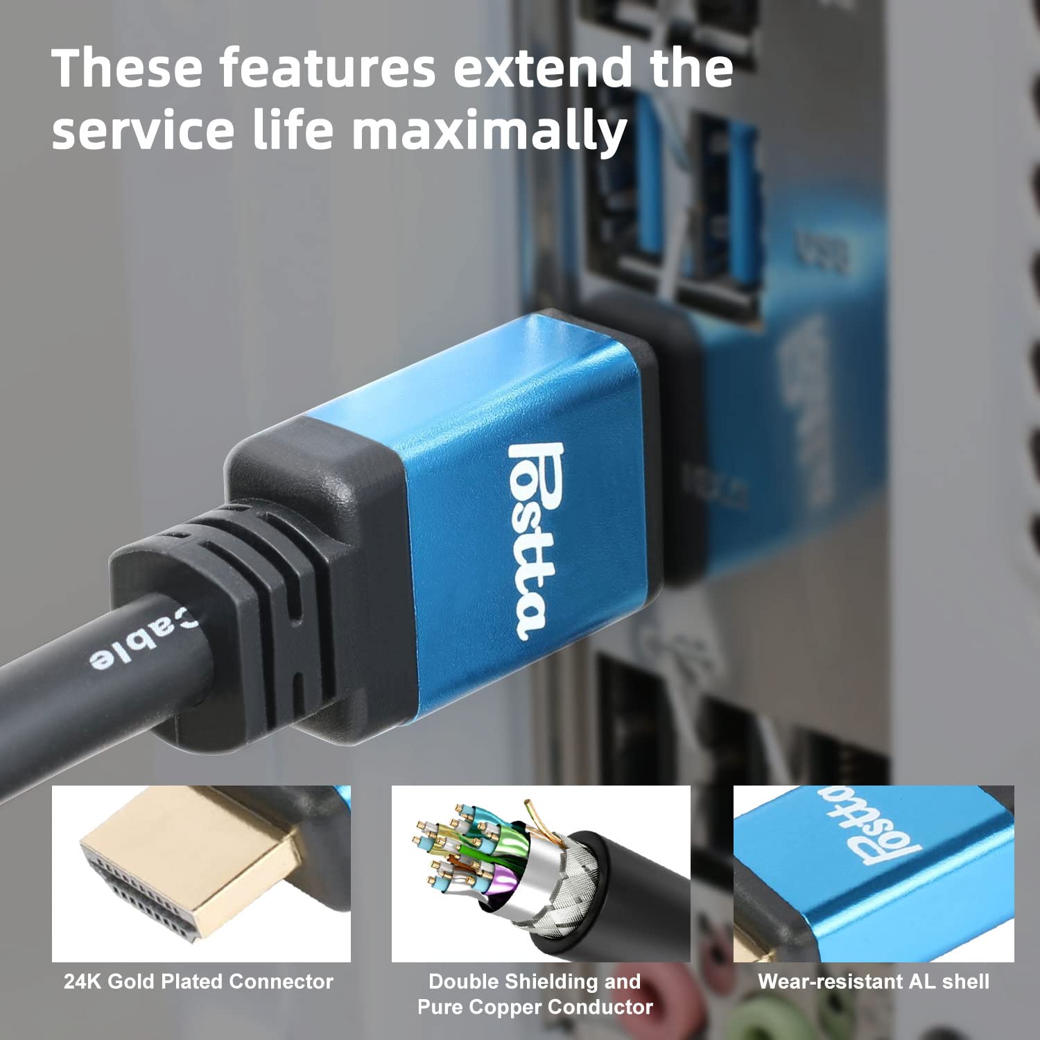 HDMI Cable postta Ultra HDMI 2.0 V Cable con Bridas de 2 Piezas + 2 Piezas HDMI adaptadores Apoyo 4 K 2160p, 1080p, 3D, y de Retorno de Audio ethernet-Blue