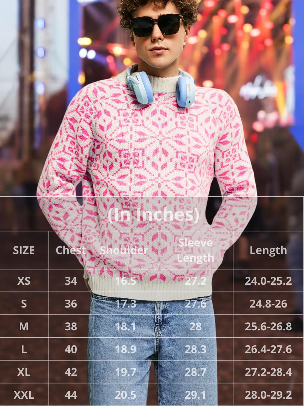 ChiaoLezhee Men's Nordic Snowflake Chunky Sweater, Mock Neck Knit Pullover for Winter & Holiday Season