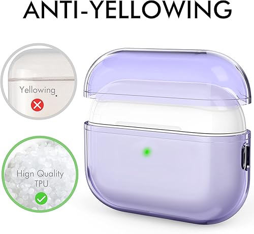 Miniatura 6 de NIUTRENDZ AirPods Pro 2 Funda protectora de TPU suave con cordón LED frontal visible compatible con AirPods Pro de 2 generación 2022 (morado)