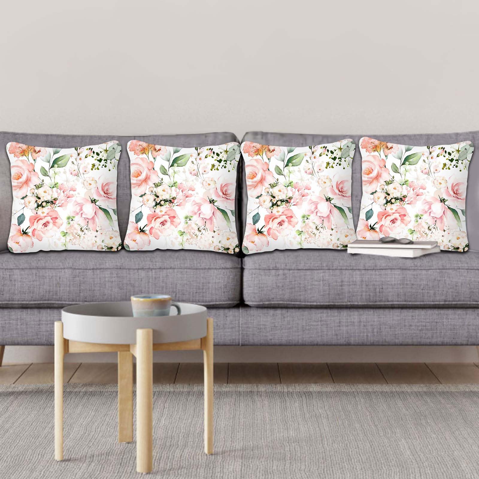 Betadistor Set of 4 Decorative Cushion Covers Red 18x18 Inches Big Flowers Pillow Covers 45cm x 45cm Square Pillowcases for Furniture Garden Living Room Red Flowers - Image 2