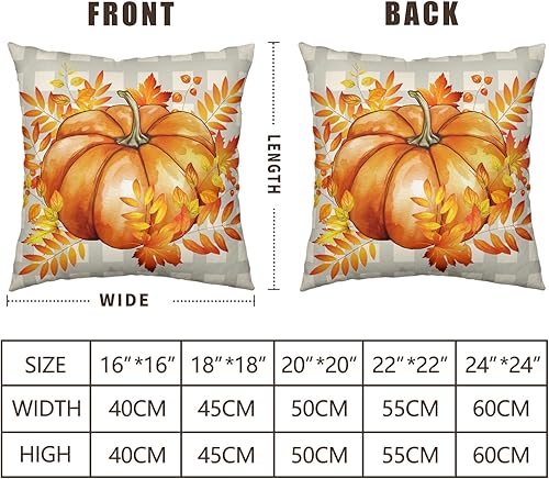Miniatura 6 de Juego de 2 fundas de almohada decorativas de otoño de 24 x 24 pulgadas, hojas de arce y calabaza, fundas de almohada decorativas de lino otoñal a