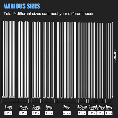 Miniatura 3 de DYWISHKEY Kit surtido de varillas de acero inoxidable, diámetro de 0.039-0.315in para hacer manualidades, pasador de mango (27 piezas)
