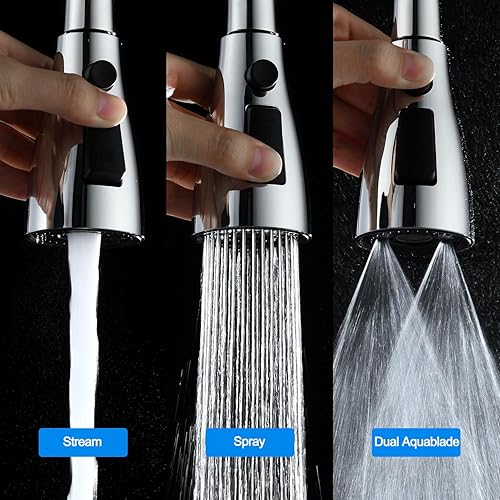 Miniatura 2 de Cabezal de repuesto para grifo de cocina, 3 funciones (corrientepulverizaciónhoja de agua) Boquilla rociadora con válvula de retención, 1.8 GPM, 9