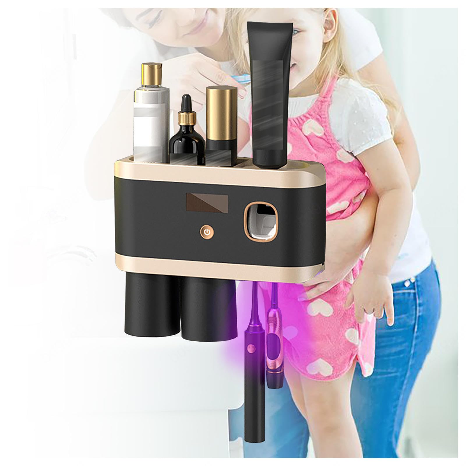Porta Cepillo De Dientes Inteligente Limpieza Profunda con UV, Soporte Cepillo Electrico Montado En La Pared con Múltiples Ranuras De Carga Solar USB, Soporte Cepillo De Dientes,2-Cups