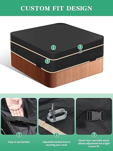 Miniatura 6 de Cubierta cuadrada para bañera de hidromasaje, poliéster 600D resistente al agua, para bañera de hidromasaje, protección UV y resistente al viento